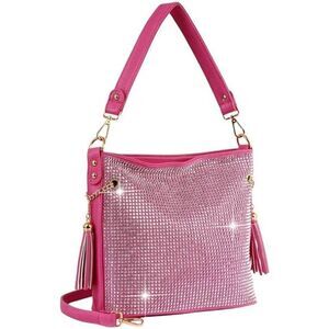 Studs Rhinestone Bling Pink Shoulder Handbag Purse